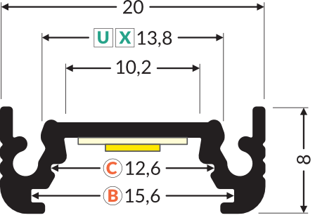 Dimensions — Profilé LED SURFACE10 /2m alu brut (BC/UX)