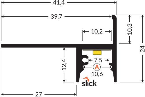 Dimensions — Profilé LED UP-TILE10 A 2m anodisé