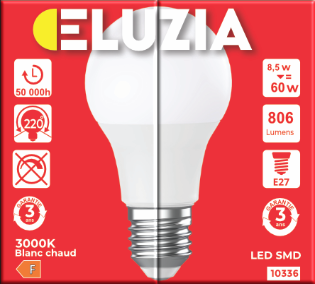 Produit — Ampoule LED SMD Std opale 3000K 8.5W 806L E27 x10