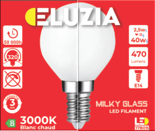 Produit — Ampoule LED Fil. Mini sphér. Milky 3000K 2,5W 470L E14 - classe B