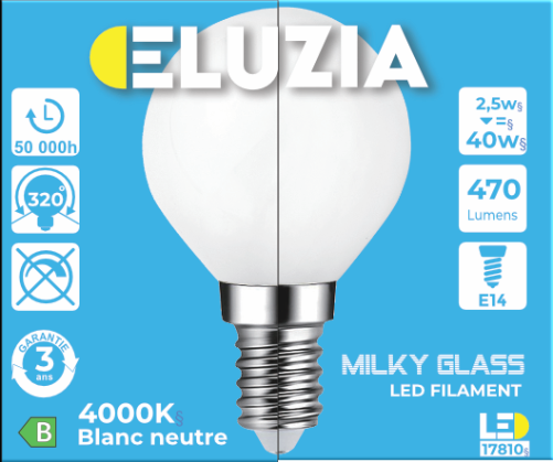 Produit — Ampoule LED Fil. Mini sphér. Milky 4000K 2,5W 470L E14 - classe B
