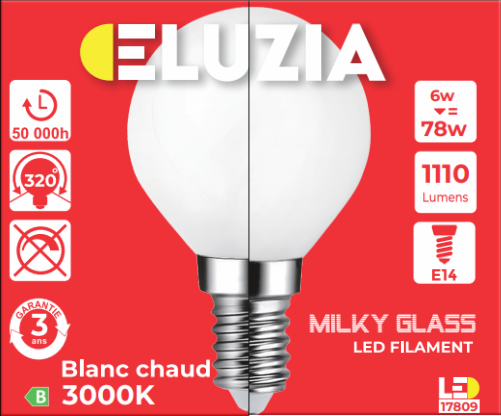 Produit — Ampoule LED Fil. Mini sphér. Milky 3000K 6W 1110L E14 - classe B