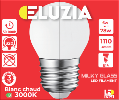 Produit — Ampoule LED Fil. Mini sphér. Milky 3000K 6W 1110L E27 - classe B