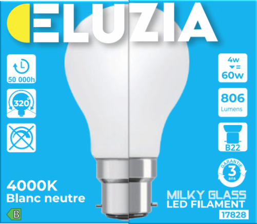 Produit — Ampoule LED Fil. Std Milky 4000K 4W 806L B22 - classe B