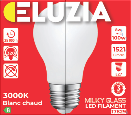 Produit — Ampoule LED Fil. Std Milky 3000K 8W 1521L E27 - classe B