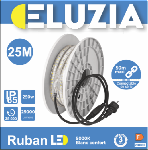 Produit — Ruban LED SMD 220V 25m 215W 8.6W/m 24500L 5000K connection (max 50m)