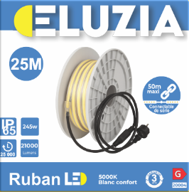 Produit — Ruban LED COB 220V 25m 245W 9.8W/m 21000L 5000K IRC90 connection (max 50m)