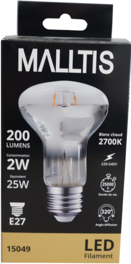 Ampoule LED Fil. (D) Spot R60 2700K 2W 190L E27 free-flicker - Bx1