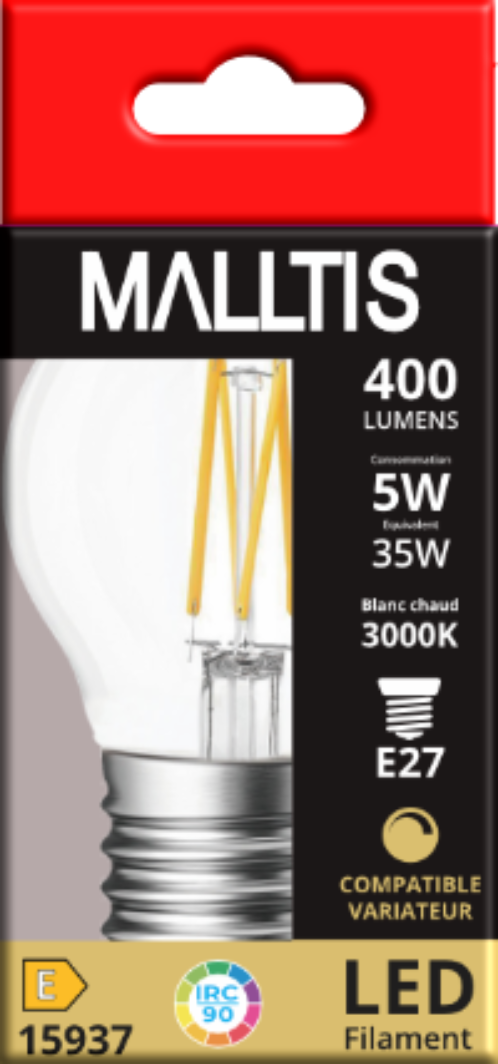 Ampoule LED Fil. (C) mini sphér. P45 claire 3000K 5W 400L E27 dimmable IRC90