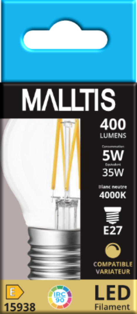 Ampoule LED Fil. (C) mini sphér. P45 claire 4000K 5W 400L E27 dimmable IRC90