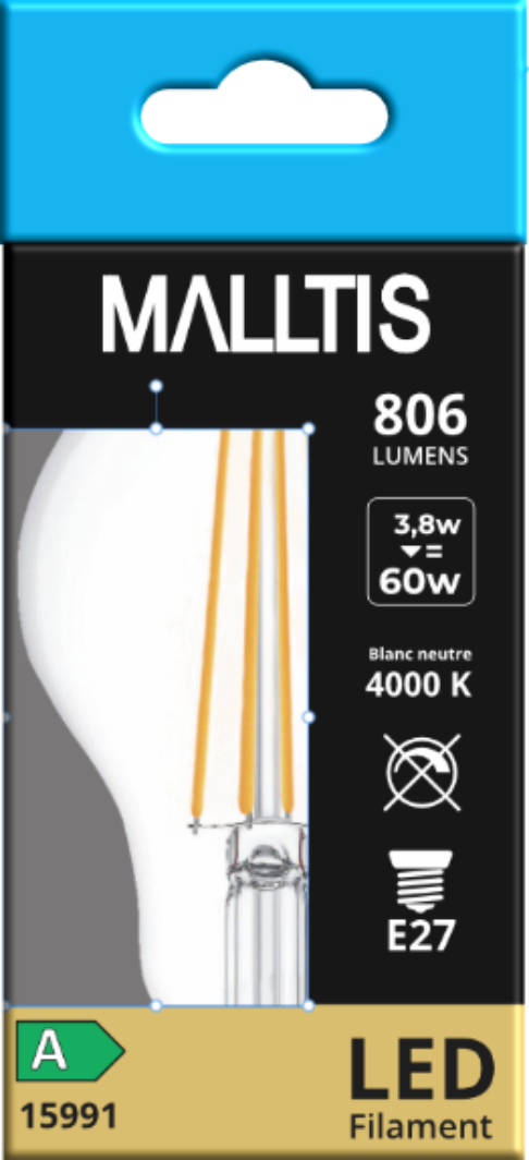 Ampoule LED Fil. (D) Std claire 4000K 3,8W 806L E27 - classe A