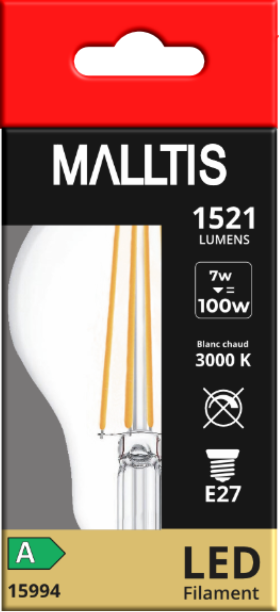 Ampoule LED Fil. (D) Std claire 3000K 7W 1521L E27 - classe A