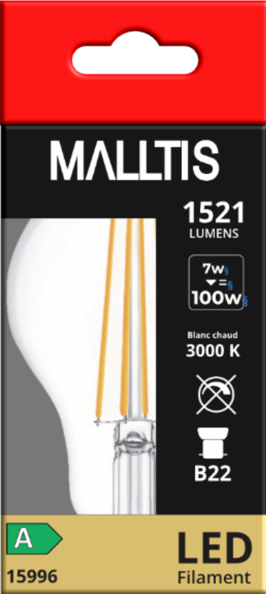 Ampoule LED Fil. (D) Std claire 3000K 7W 1521L B22 - classe A