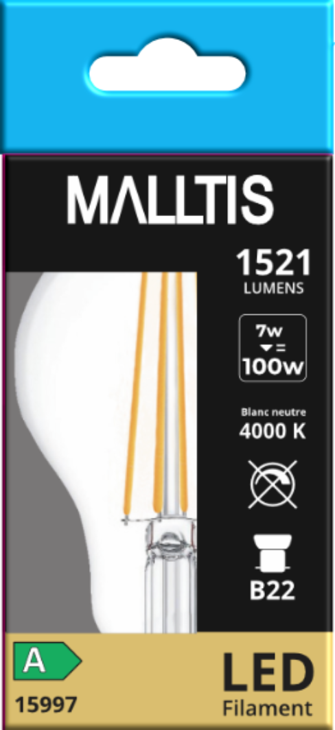 Ampoule LED Fil. (D) Std claire 4000K 7W 1521L B22 - classe A