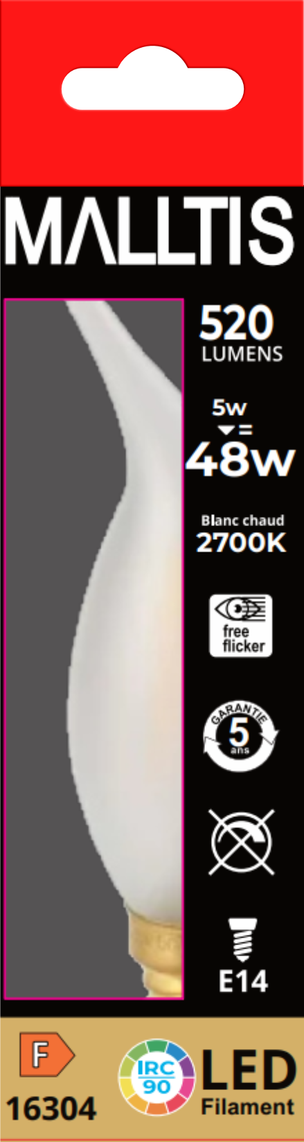 Ampoule LED Fil. Flamme CDV Dépolie 2700K 4W 450L E14 IRC90
