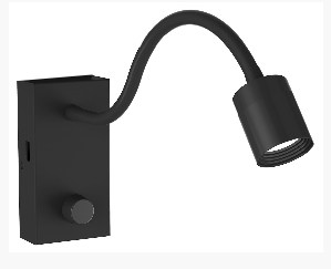 Liseuse LED noire sur flexible avec interrupteur intégré 3W 3000K