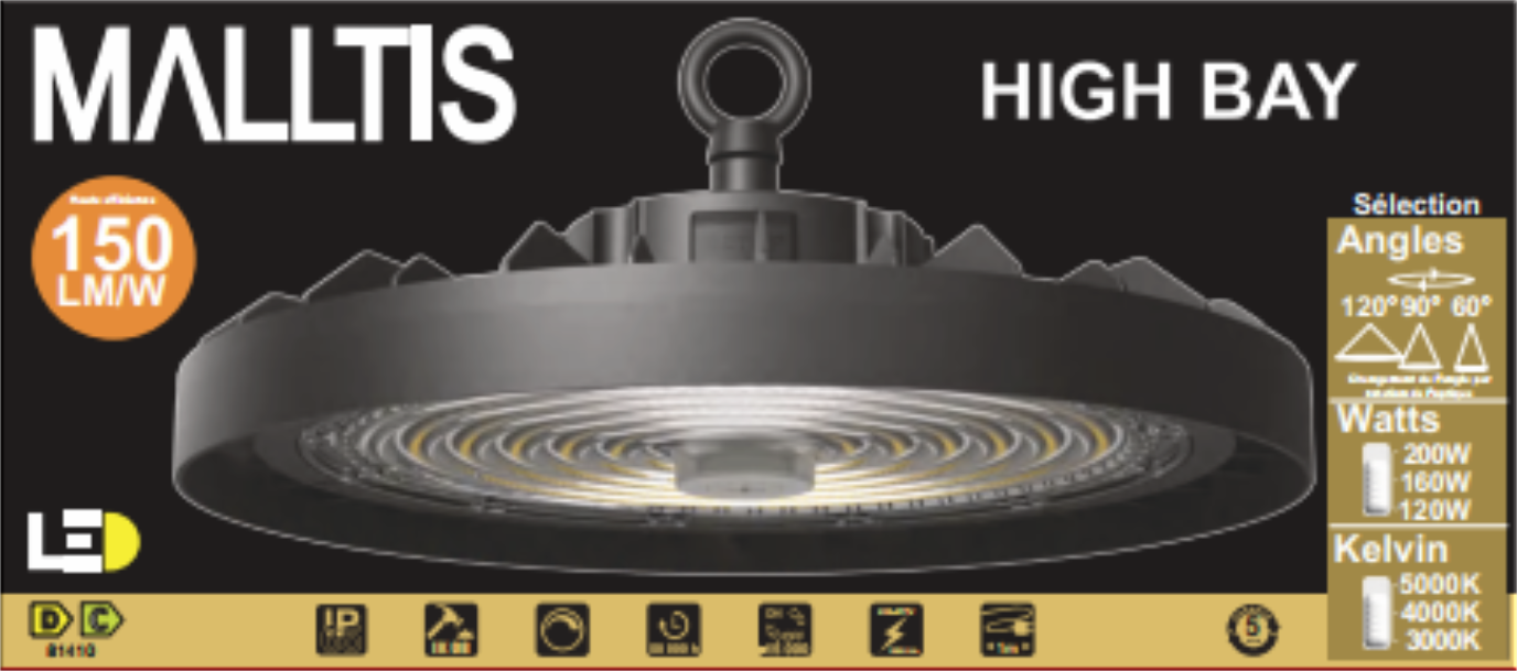 High Bay LED CCT (3-4-5000K) - 120-160-200W 60-90-120° - 150L/W