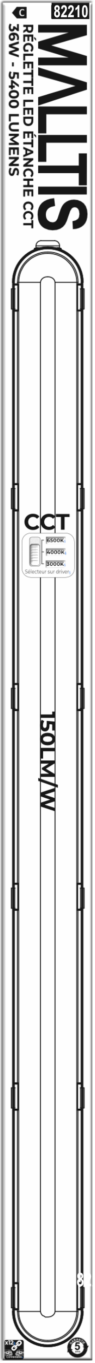 Réglette LED IP65 Malltis 1M20 - CCT 36W 5400L 150L/W Connectable