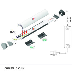 Terminaison QUARTER 10 D gris sans passage de cable (set de 2)