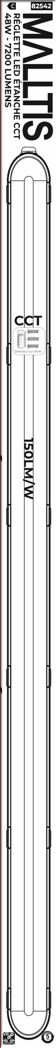 Réglette LED IP65 Malltis 1M50 - CCT 48W 7200L 150L/W Connectable